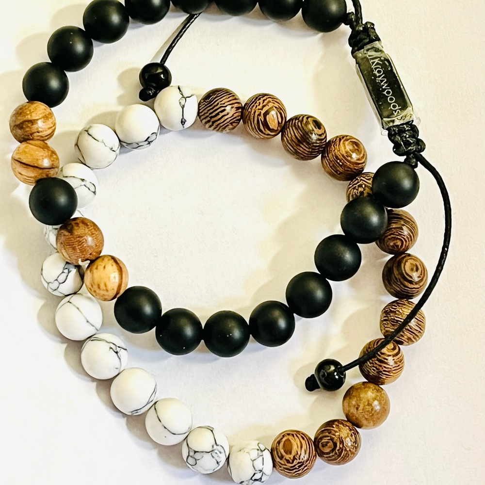 Oak/Onyx/Marble Bracelets, set of 2